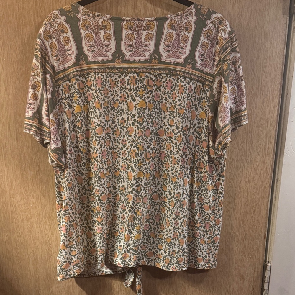 Lucky Brand Multicolor Floral Tie-Front Blouse Size XL - Picture 3 of 3